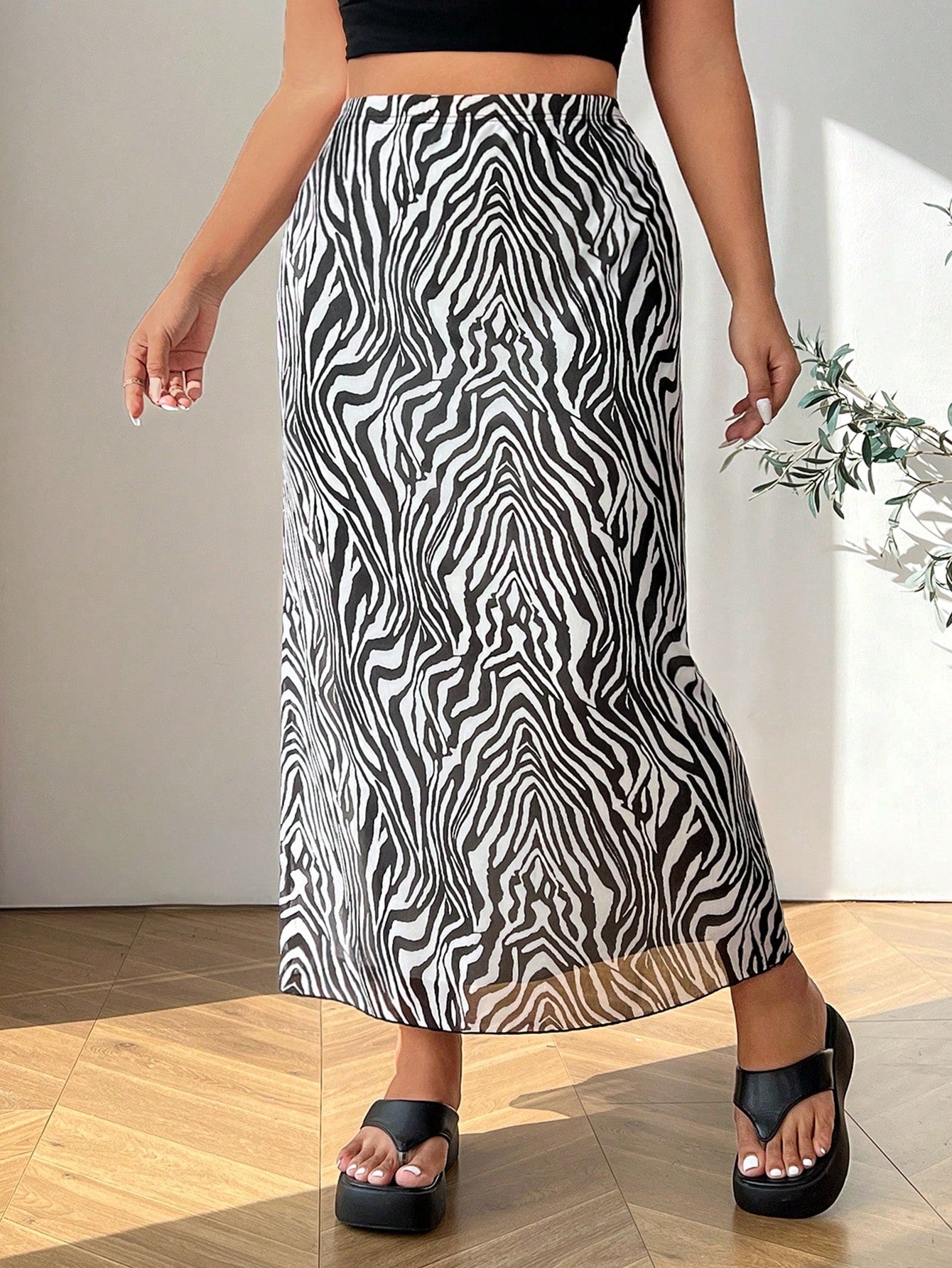 Plus Size Vintage Leopard Print Mesh Long Midi Skirt