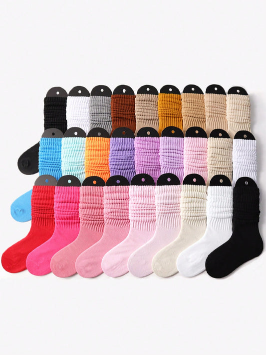 6pairs Kids Autumn/Winter Random Solid Color Thicken Stockings