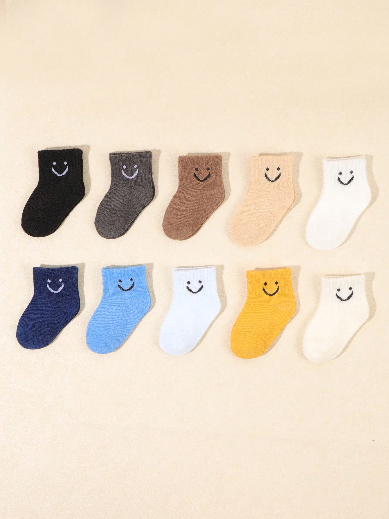 10 Pairs Of Baby Smile Face Random Candy Colored Short Elastic Socks For Daily Wear And Casual Occasions