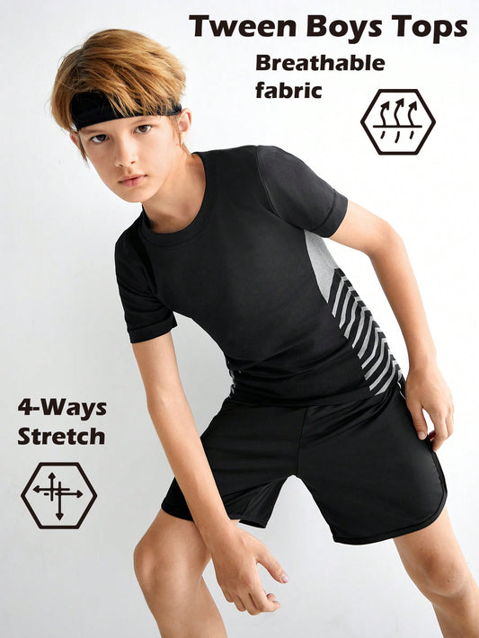 Seamless Compression Black Top For Teenage Boys, Suitable For Cycling, Fitness, Cross-Country Running And Basketball