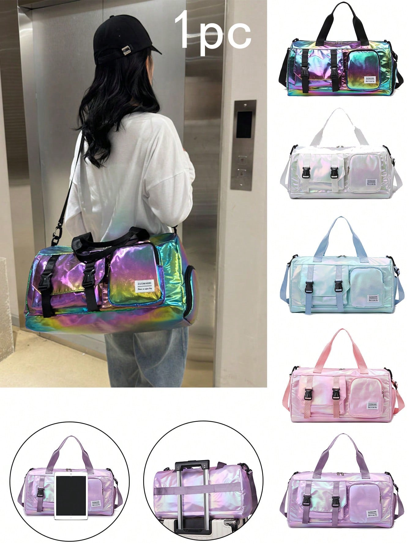 1pc Unisex Fashion Colorful Zipper Closure Travel Shoulder Bag, Suitable For Sports, Yoga, Gym, Weekender Use