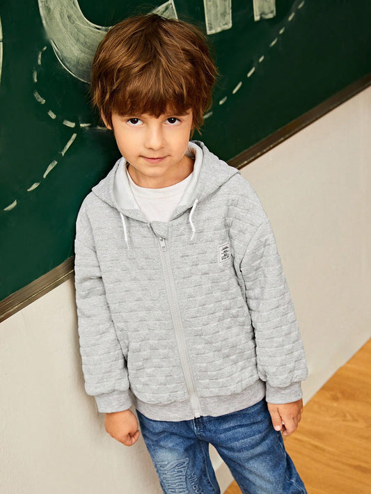 Young Boy Korean Casual Hooded Padded Sweatshirt Jacket, Suitable For Autumn & Winter