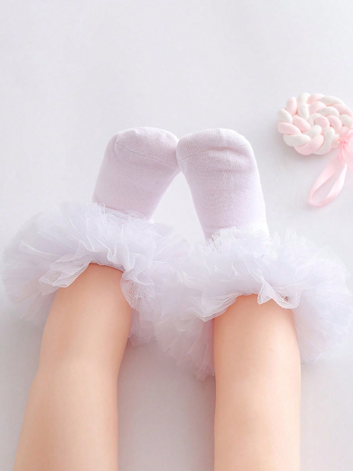 1pair Fashionable Princess Lace Trim Ankle Socks For Kids, Solid Color