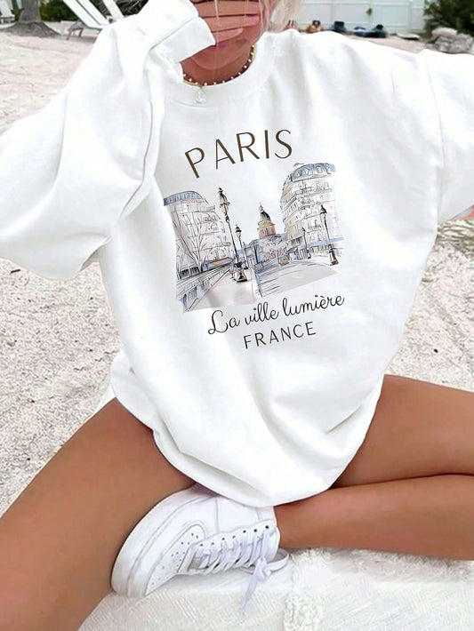 Paris Print Crew Neck Sweatshirt