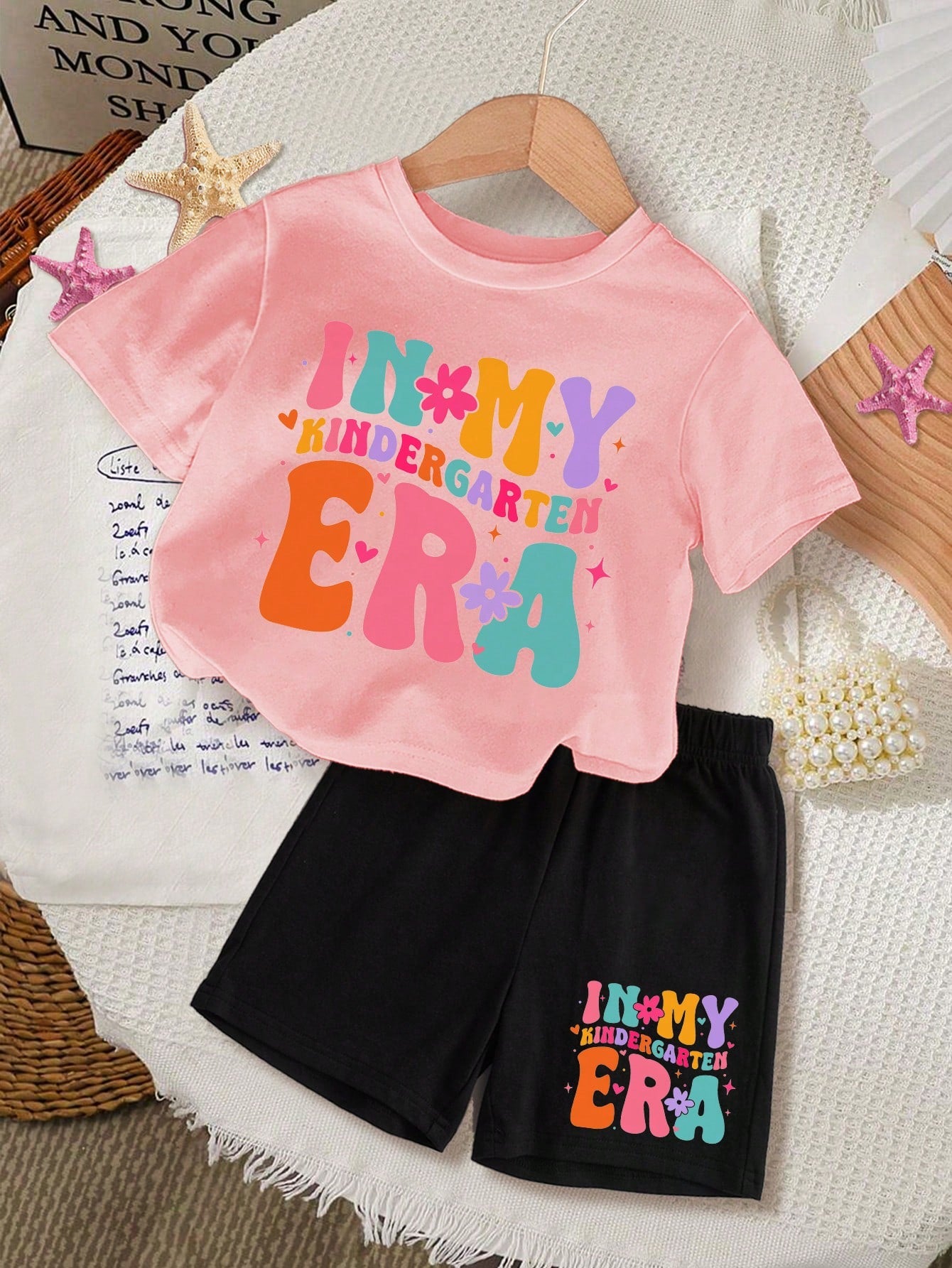 Young Girl Casual Simple Letter Pattern Short-Sleeved Shorts Two-Piece Suit Suitable For Summer