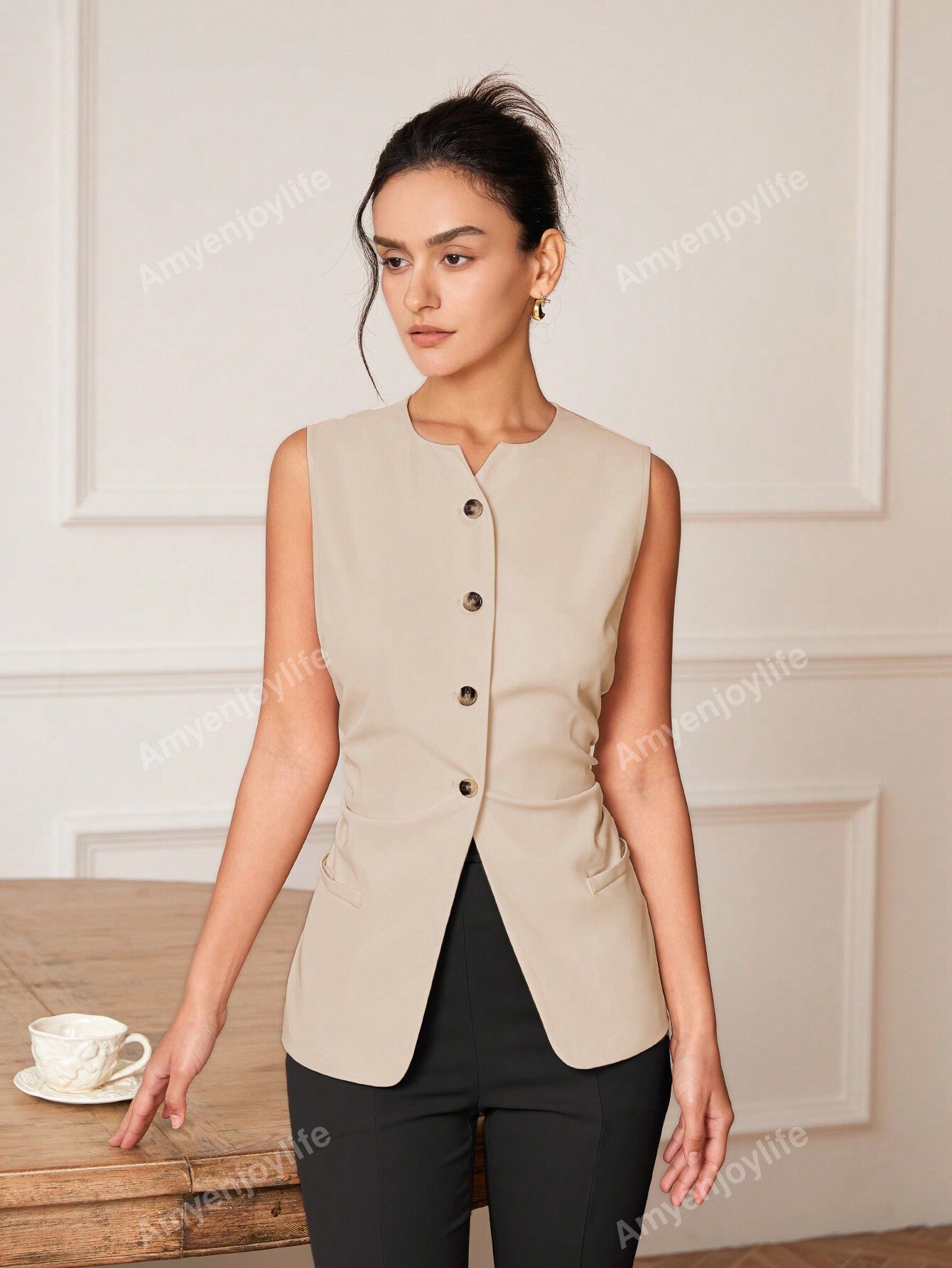 Spring/Summer Casual Solid Color Pleated Waistcoat For Suit