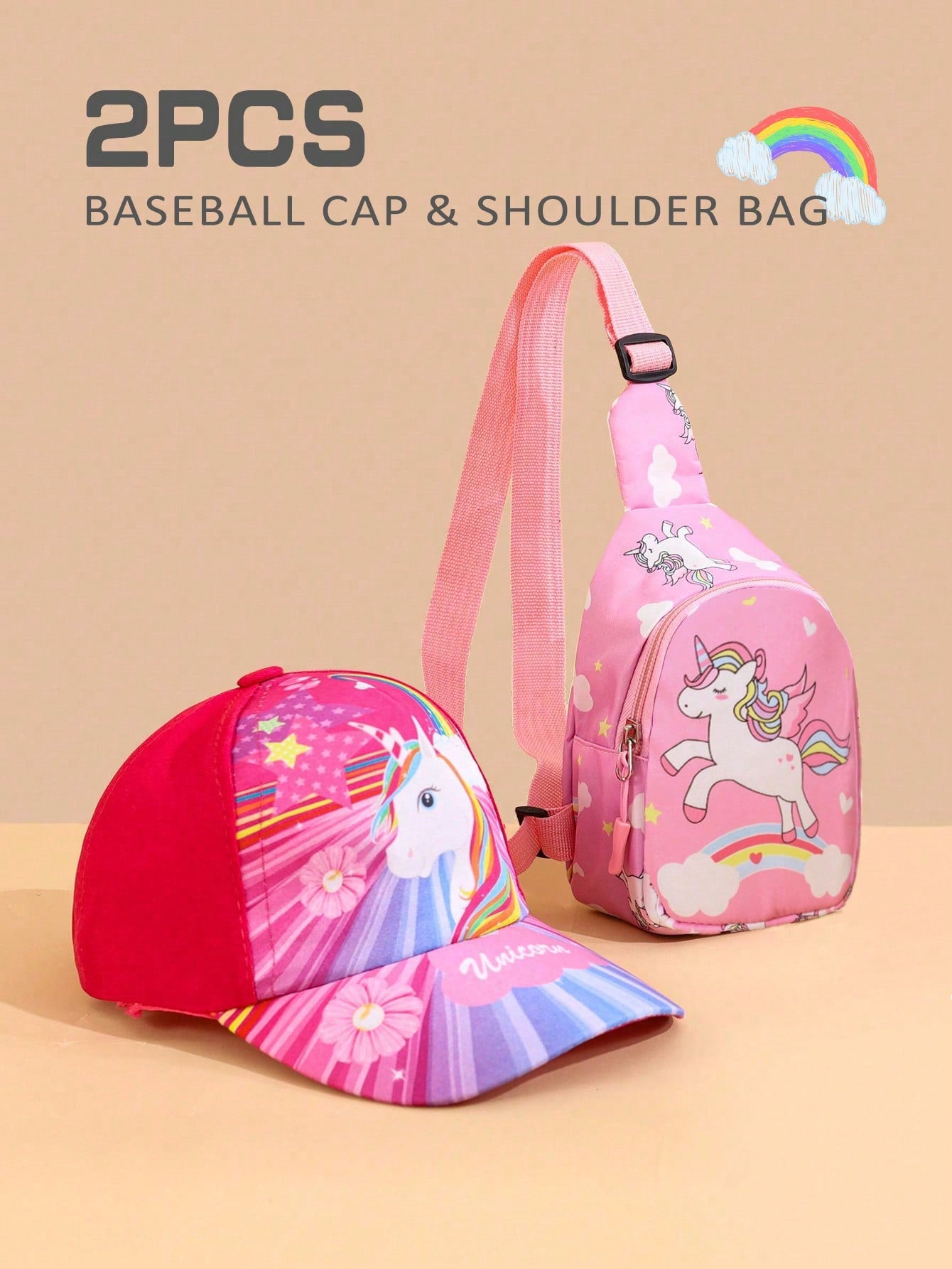 2pcs Unicorn Themed Set For Girls Including Baseball Cap And Bag; Suitable For Stylish Outfits And Storage, Perfect For Back To School Season