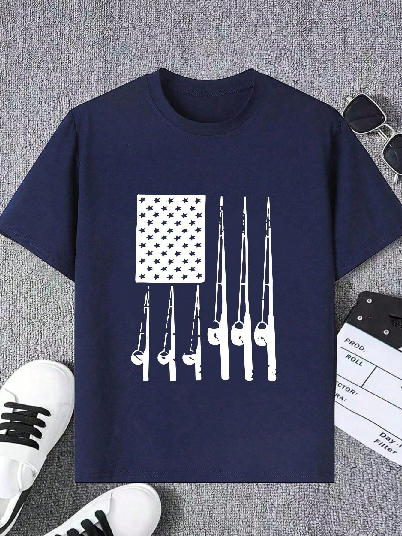 Tween Boy 2024 New Summer Casual American Flag Print Round Neck Short Sleeve T-Shirt