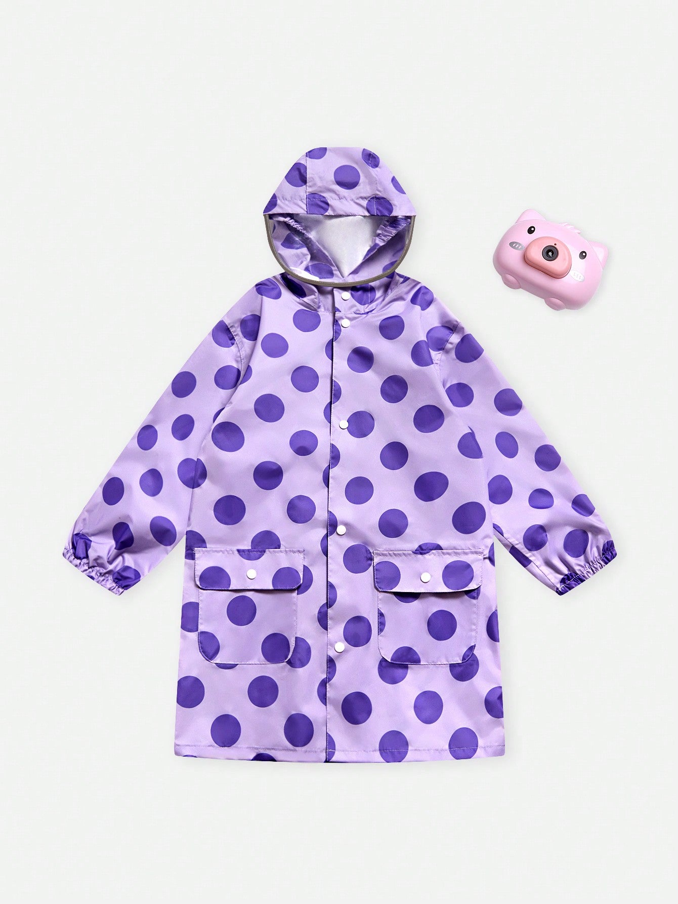 Toddler Girls' Purple Polka Dot Print Hooded Waterproof Raincoat