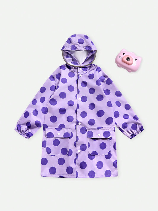 Toddler Girls' Purple Polka Dot Print Hooded Waterproof Raincoat