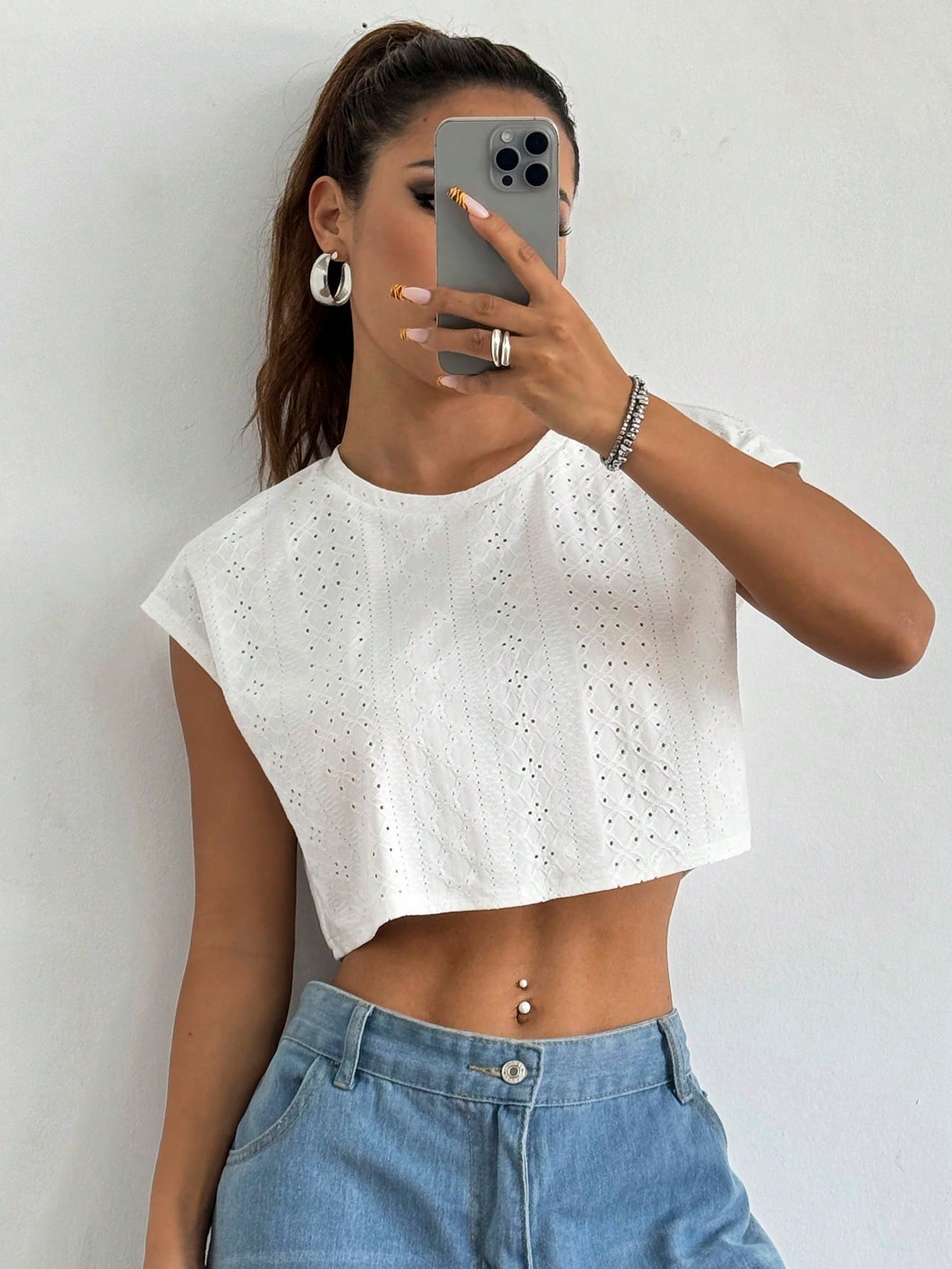 Solid Batwing Sleeve Crop Tee