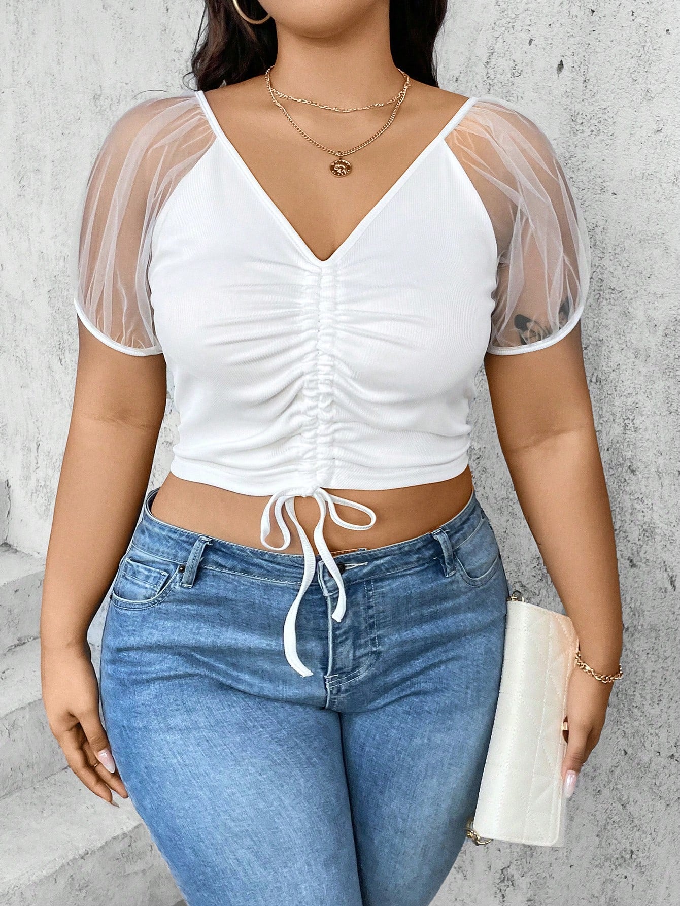 Women's Plus Size Plain Simple Daily Wear Mesh Top