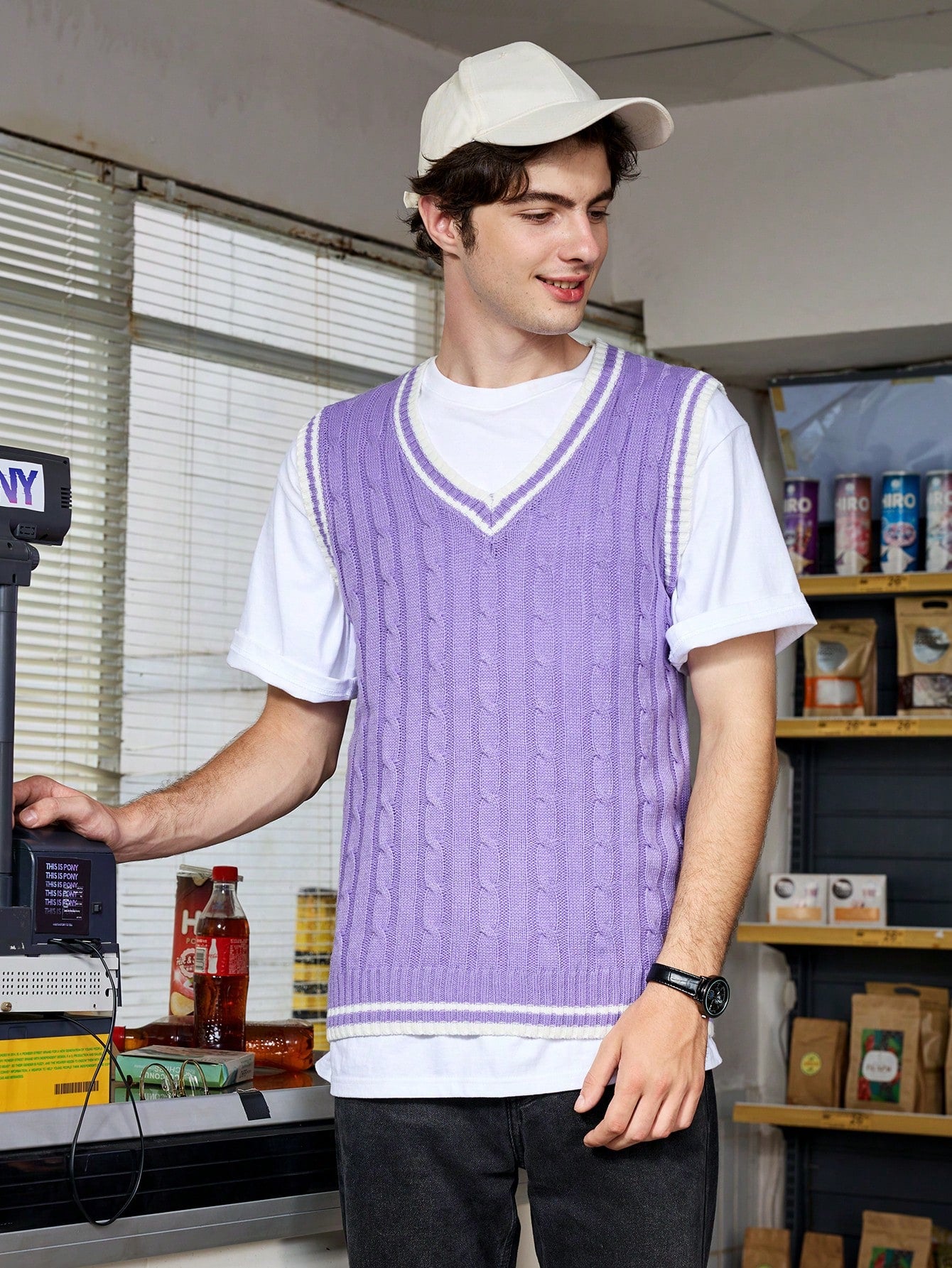 Men's Color-Block Sleeveless Sweater Vest, Simple Style For Daily Wear