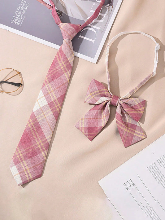 2pcs Kids Plaid Bow Tie, Children Necktie, Girl's Preppy Bowknot, Shirt Sailor Collar Accessories