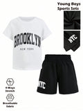 Little Boys' Yoga Stretchy, Comfortable, Breathable, Sweat-Absorbing, Fashionable, Simple Training, Running, Cycling Brooklyn Printed Sporty Outfit