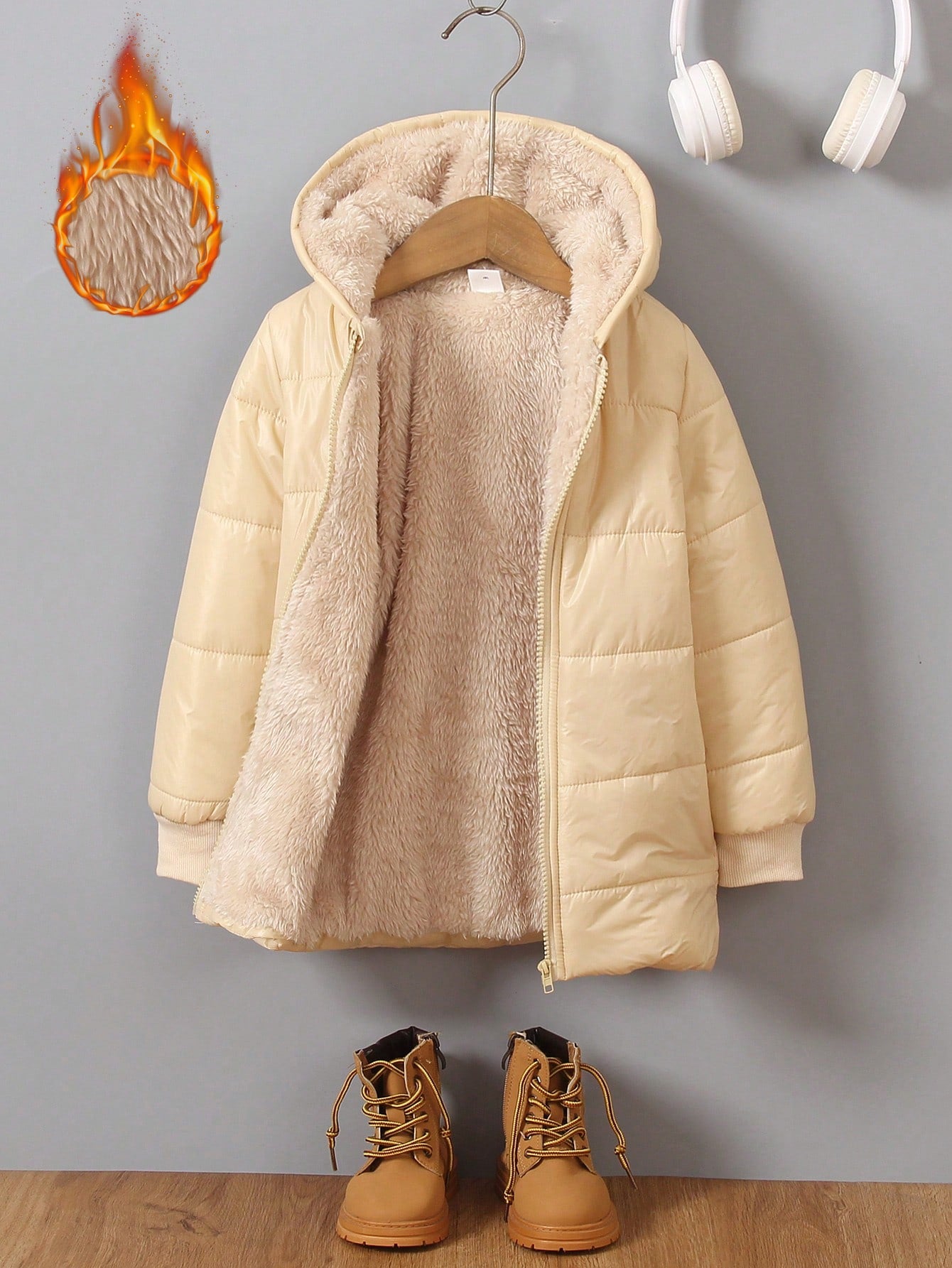 Young Girl Zip Up Hooded Plush Lined Puffer Coat