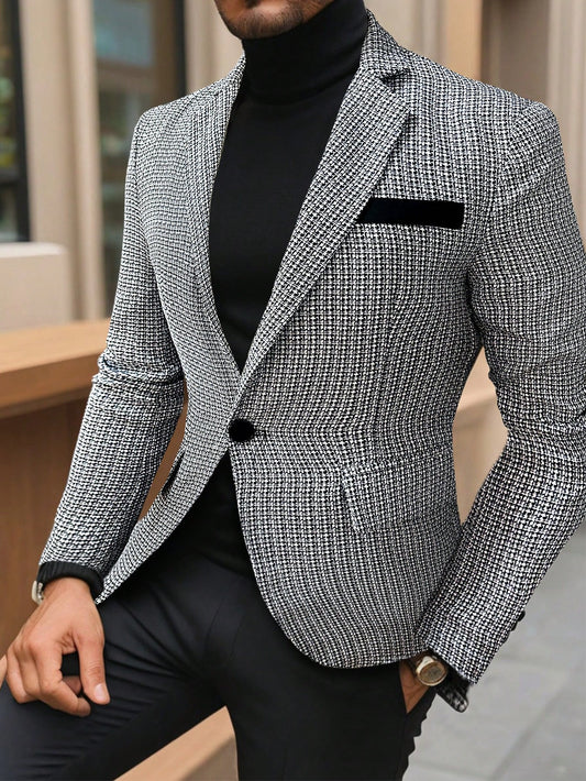 Men's Contrast Color Lapel Button Up Long Sleeve Blazer