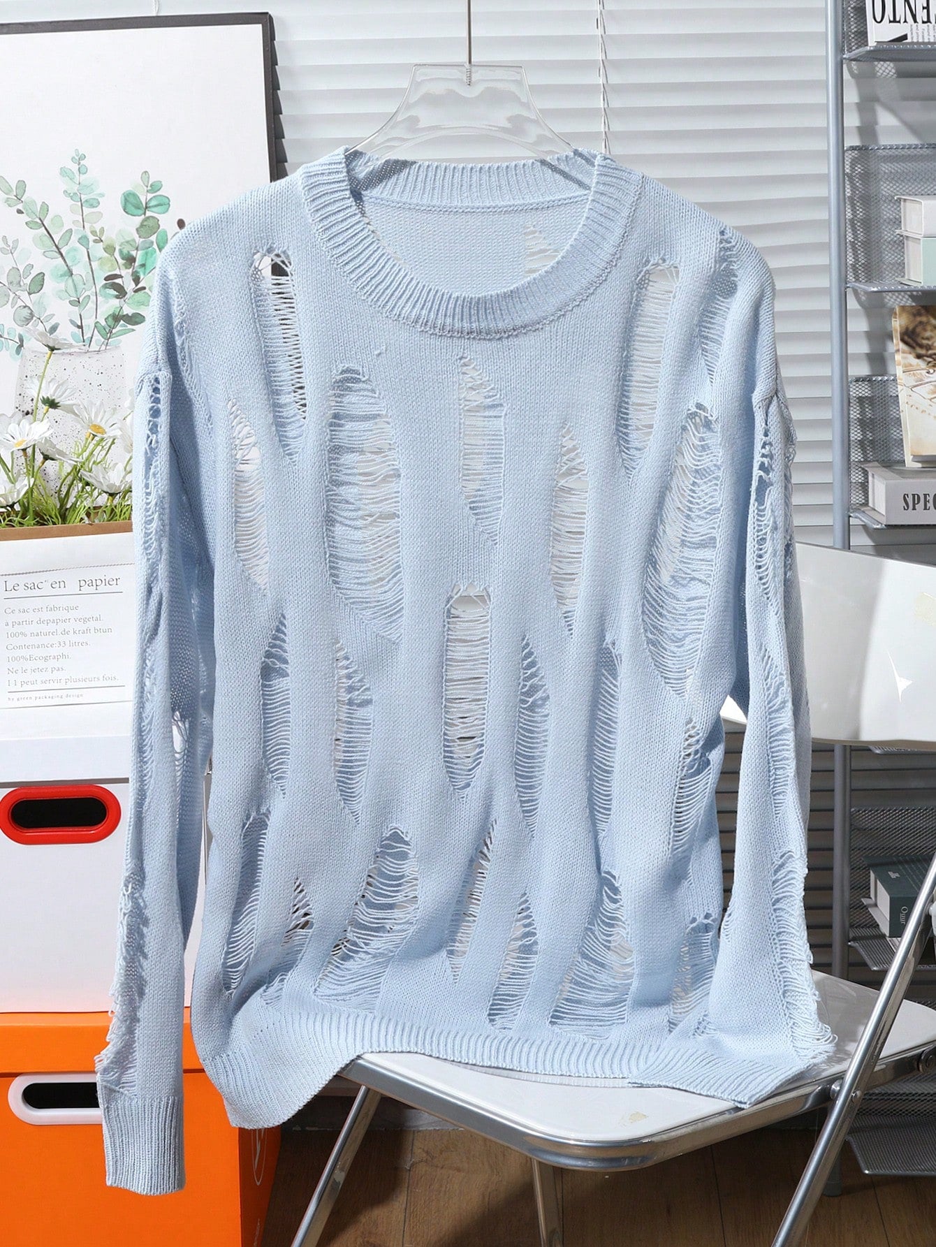 Men's Distressed Hollow Out Knitted Top