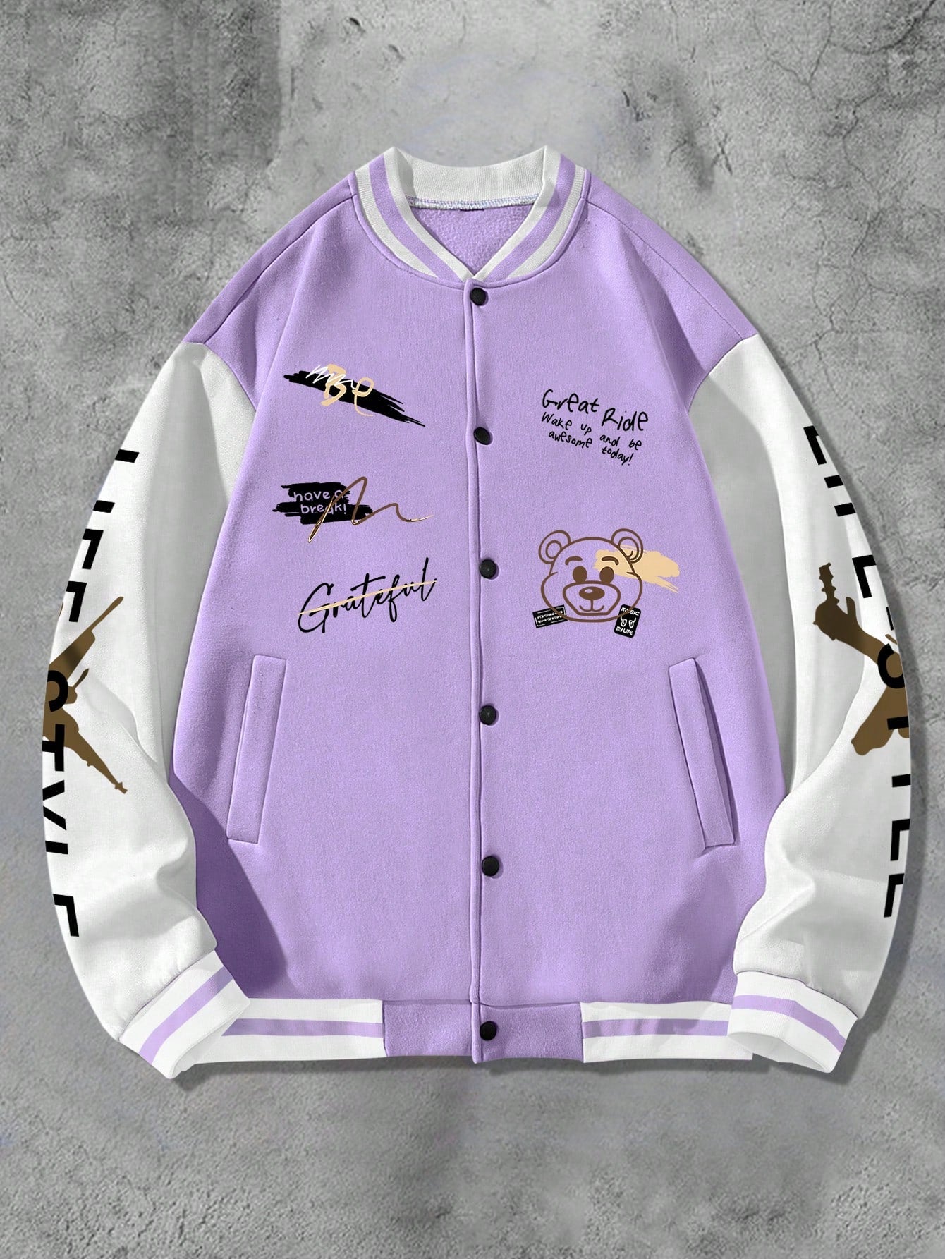 Loose Fit Men's Graffiti Printed Baseball Jacket