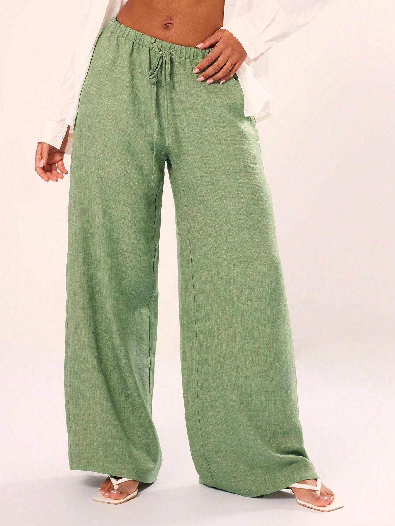 Holiday Textured Linen Feel Tie Waist Trouser