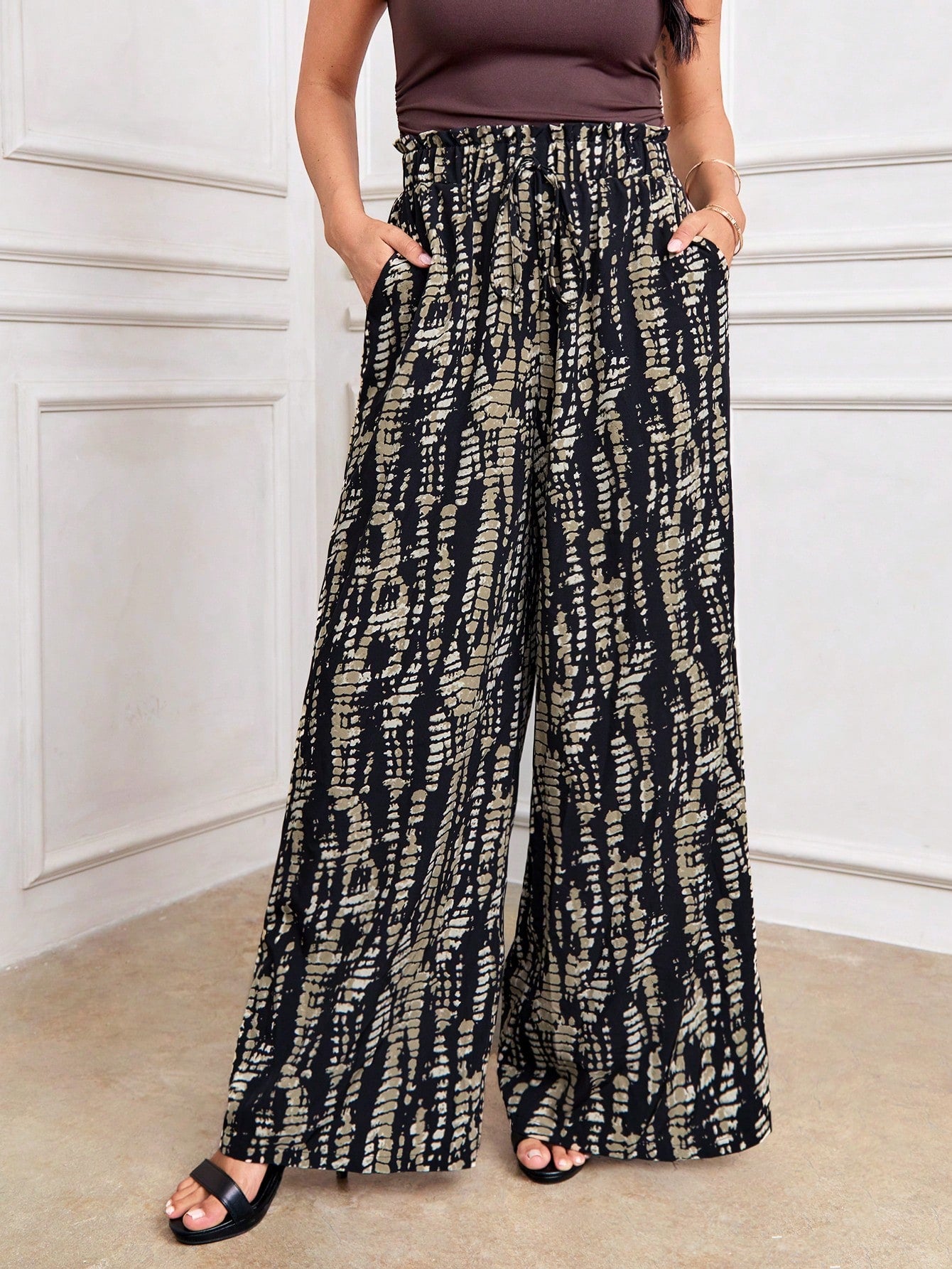 Women Fashionable High Waist Leopard Print Super Wide-Leg Pants