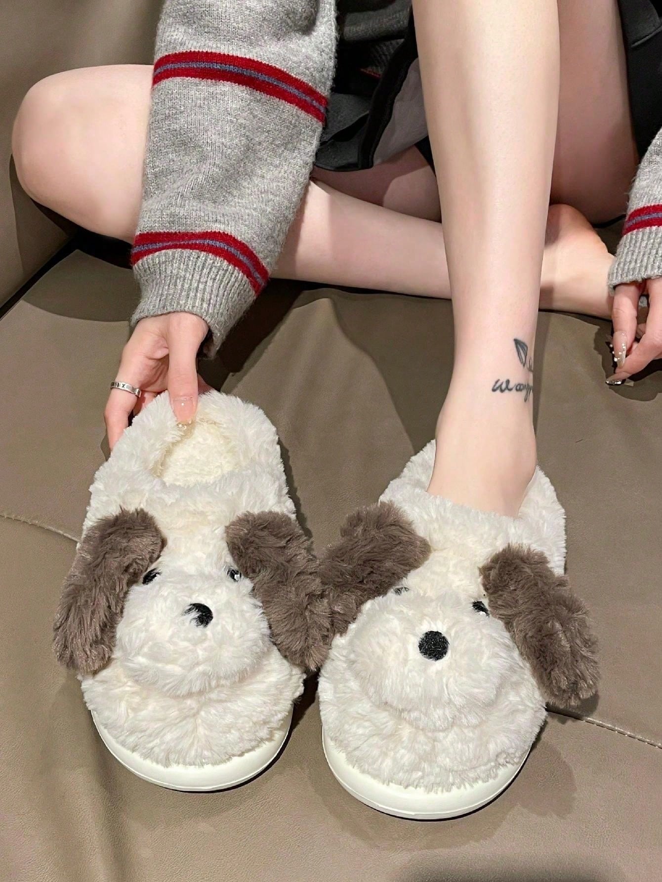 Women's Fashionable Cartoon Couple Slippers, Indoor Bedroom Warm Soft Bottom Flat Slip-On Thick Sole Slippers