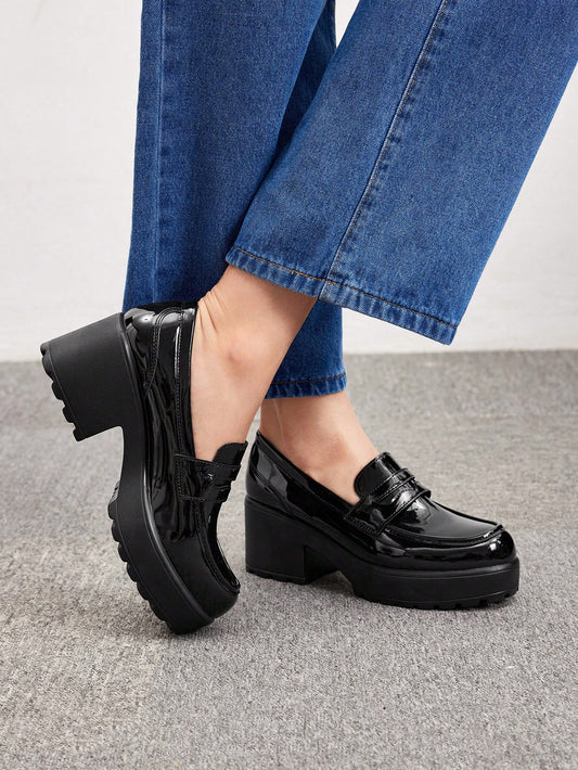 Stitch Detail Platform Loafer Shoes For Summer Vacation Shoes Summer Sale Back To School Shoes College Student Shoes Elegant Business Casual Business Chic Halloween