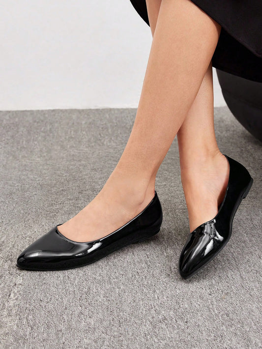 Women Shoes Fashion Minimalist Point Toe Flat Elegant Black Artificial Leather Ballets For Summer Vacation Shoes Summer Sale Back To School Shoes College Student Shoes Elegant Business Casual Business Chic