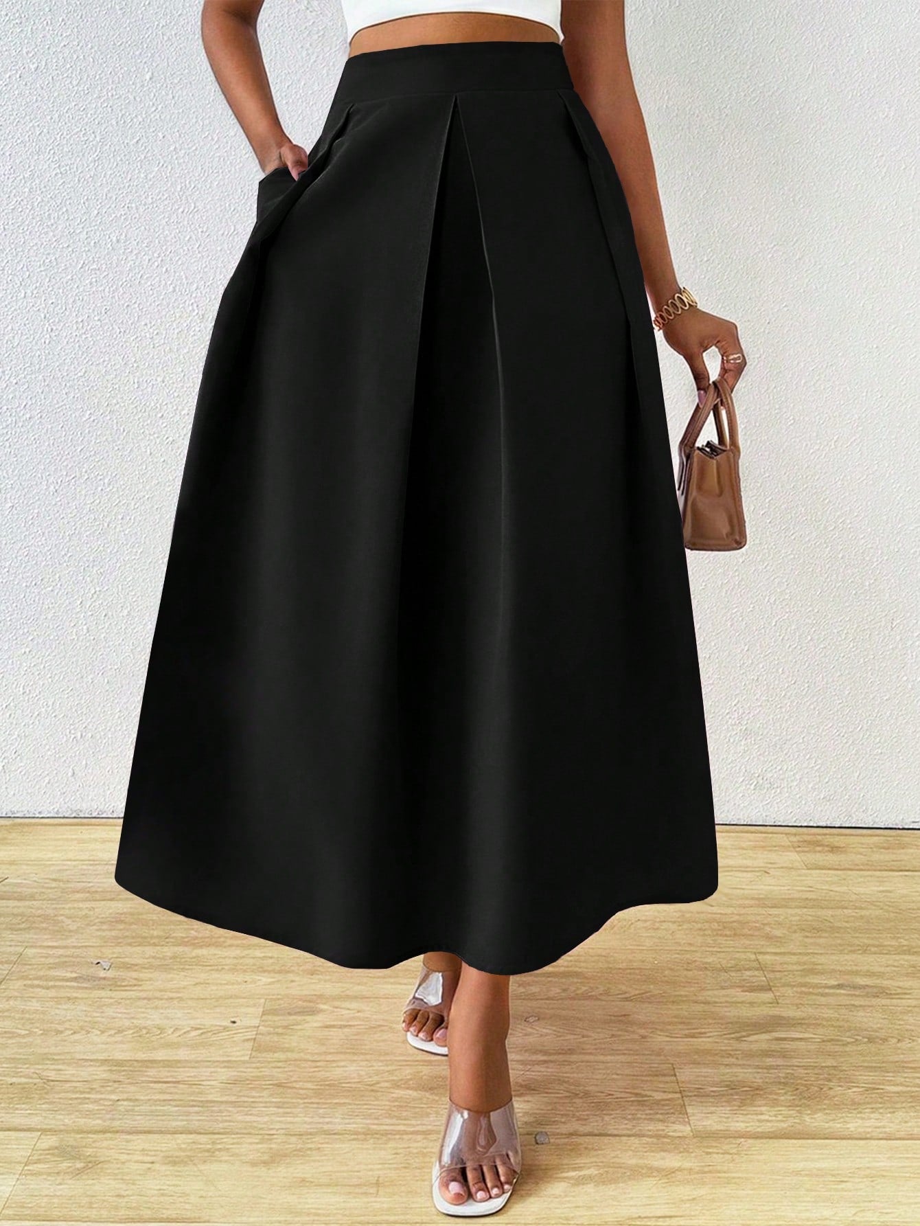 Lady Elegant High Waist Pleated Skirt With Big Swing For Women, Summer