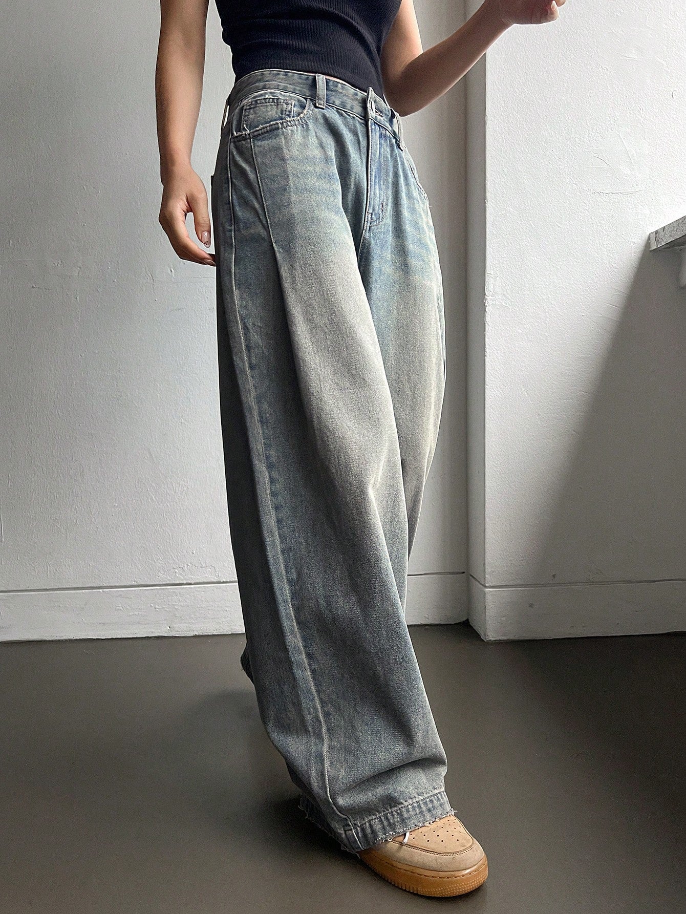 Distressed Wide Leg Jeans Bleached White For Women