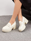 Women's Shoes Minimalist White Thick Sole PU Leather Penny Loafer Wedge Pumps For Summer Vacation Shoes Summer Sale Elegant Business Casual Business Chic