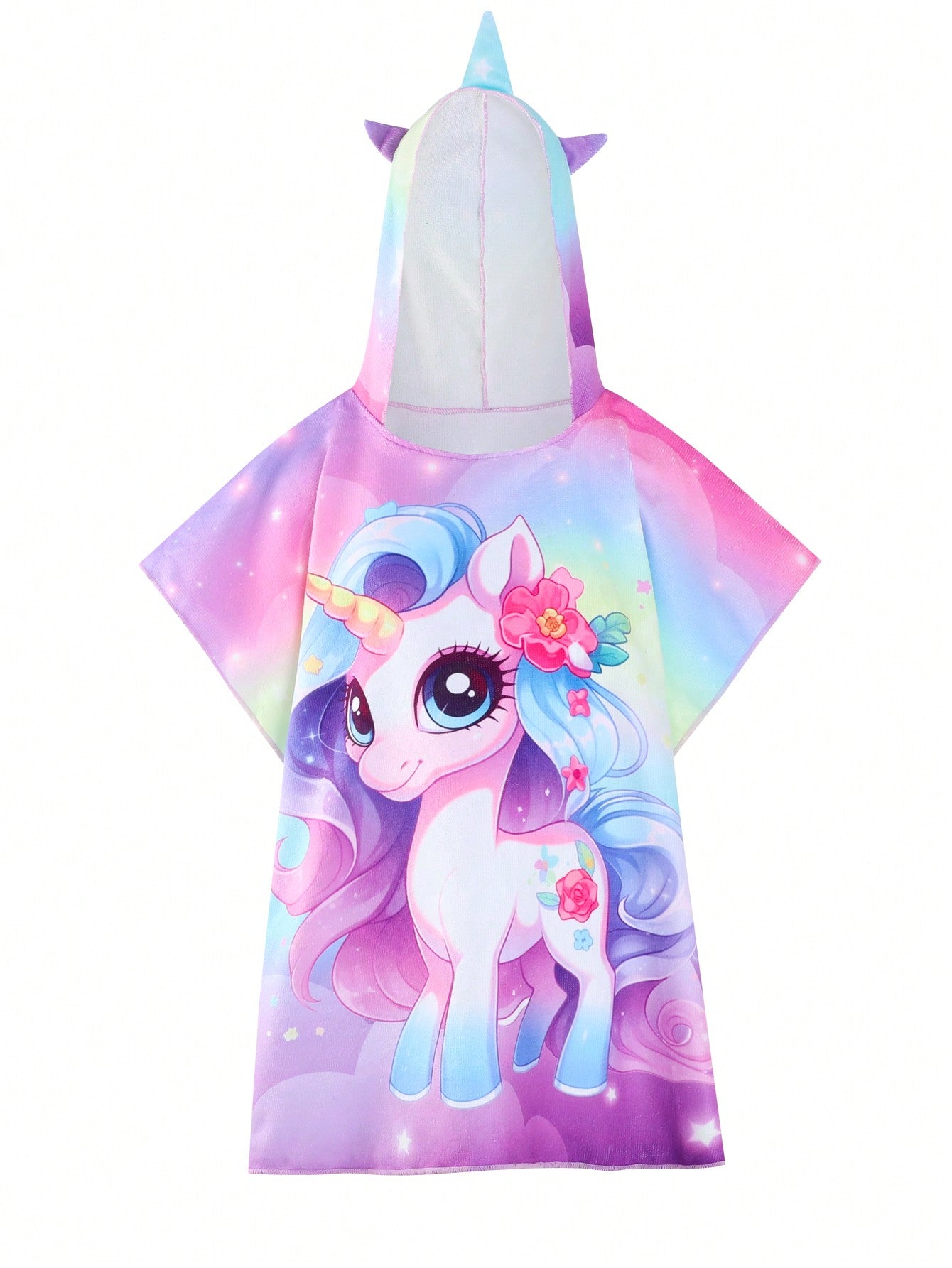 Young Girl Tie Dye Unicorn Print Batwing Sleeve Hoodie