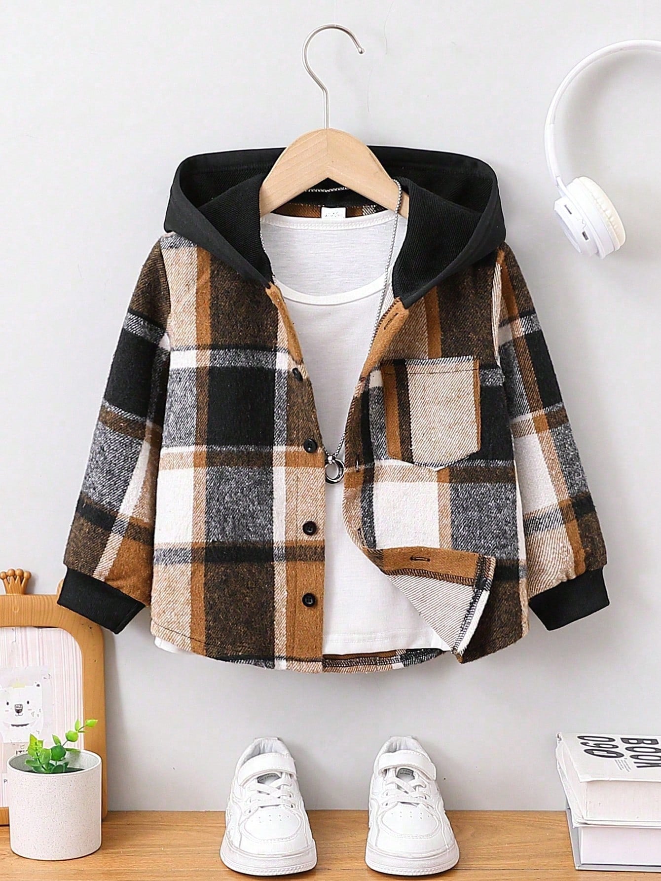 Toddler Boys' Autumn New Plaid Fleece Coat