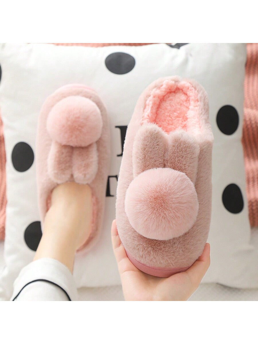 New Plush Slippers, Women's Cartoon Rabbit Thick Sole Indoor Warm Fleece Soft Bottomed Slippers For Autumn/Winter