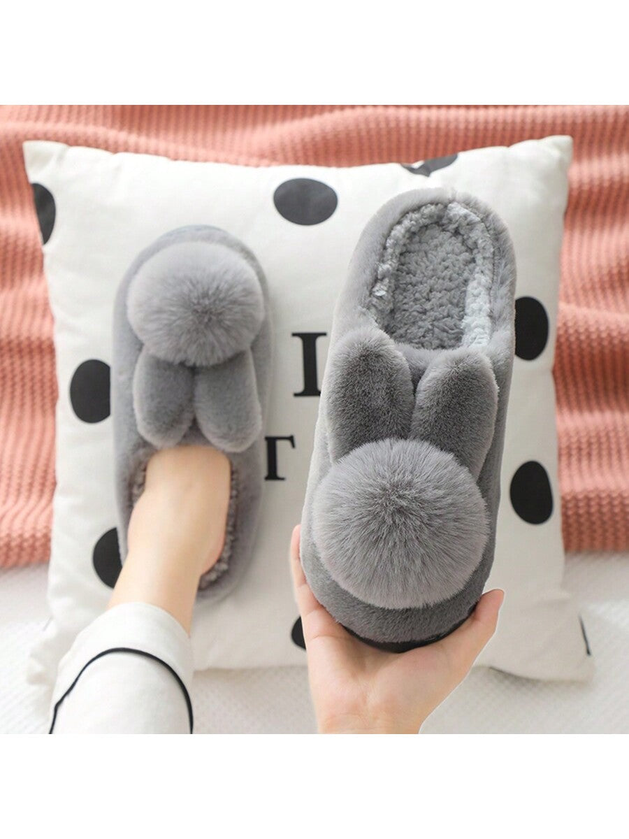 New Plush Slippers, Women's Cartoon Rabbit Thick Sole Indoor Warm Fleece Soft Bottomed Slippers For Autumn/Winter