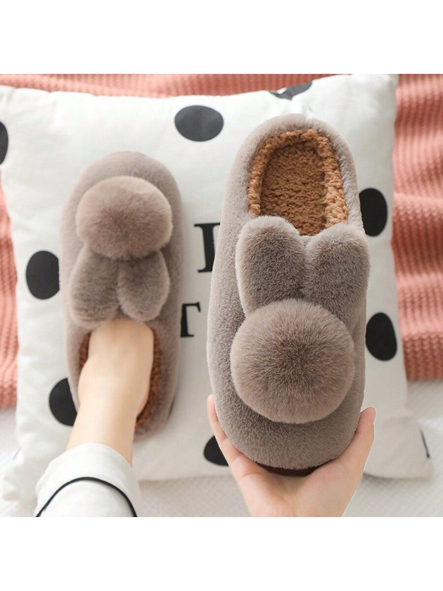 New Plush Slippers, Women's Cartoon Rabbit Thick Sole Indoor Warm Fleece Soft Bottomed Slippers For Autumn/Winter