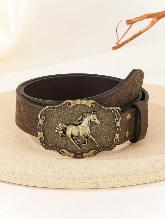 1pc Girl's Western Vintage Belt Western Cowgirl Horse Decor Belt For Jeans Pants