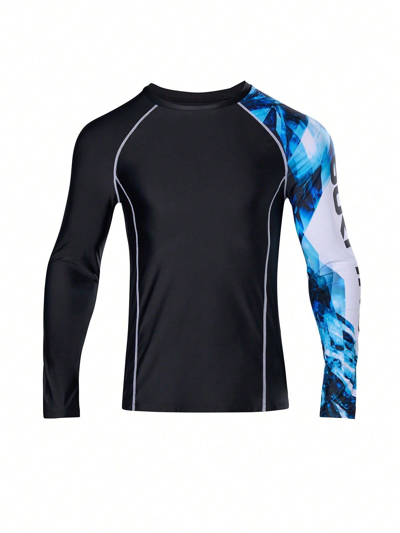 Men's Letter & Geometric Print Raglan Long Sleeve Rash Guard Shirt