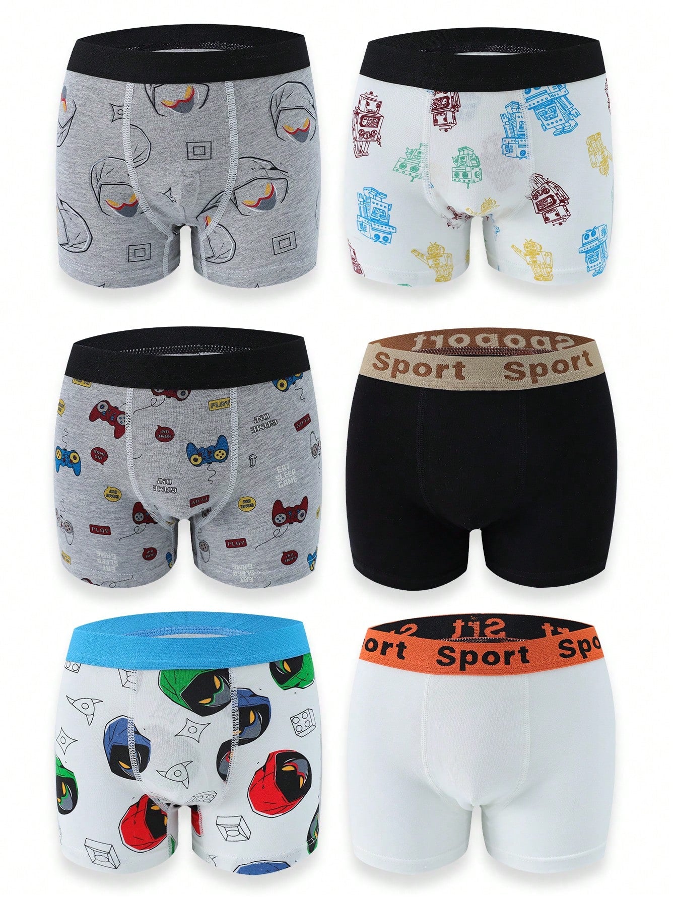 6pcs/Pack Tween Boys Simple Fashion Cool Printed Boxer Briefs