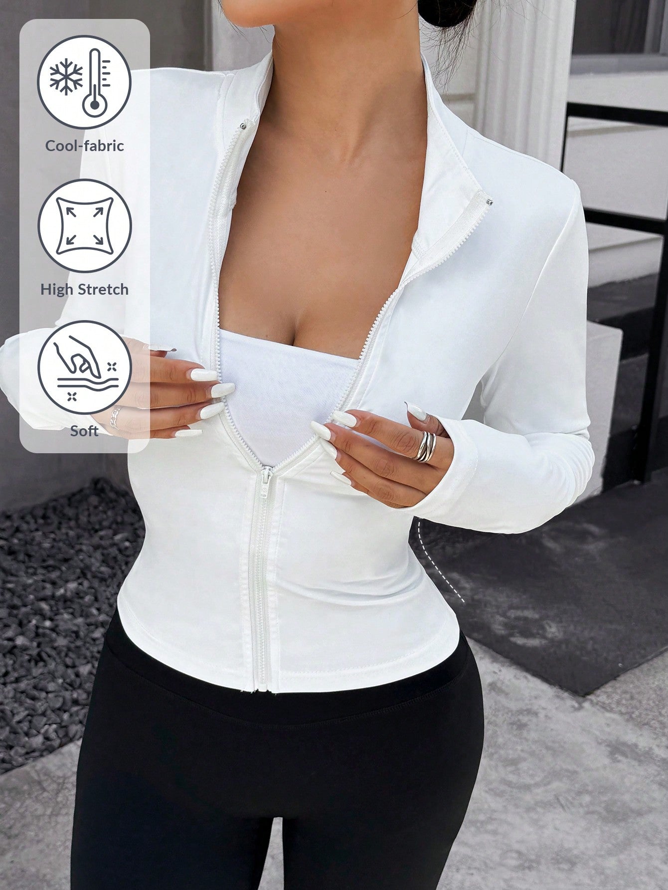 Apricot Knitted Slim Fit Women's Long Sleeve Sun Protection Jacket