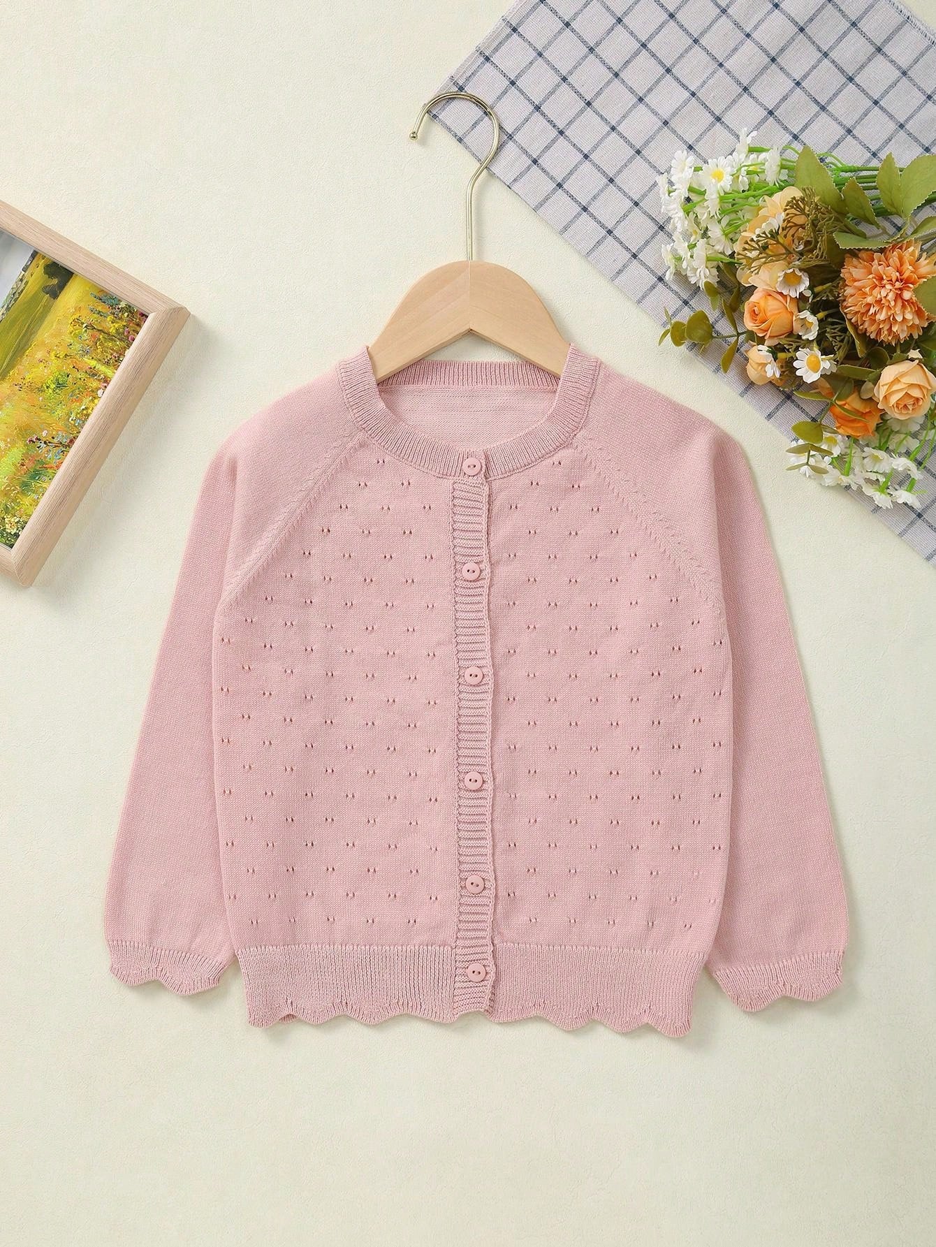 Young Girl Summer Lightweight Hollow Knit Cardigan With Buttons