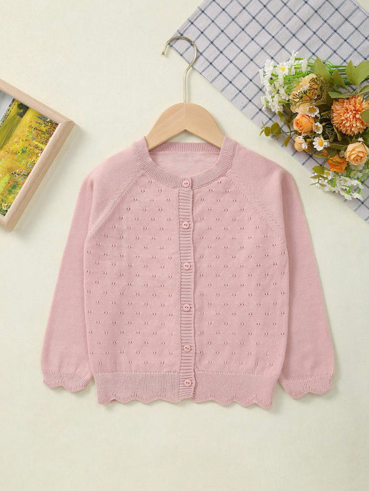 Young Girl Summer Button Hollow Out Knitted Cardigan Jacket