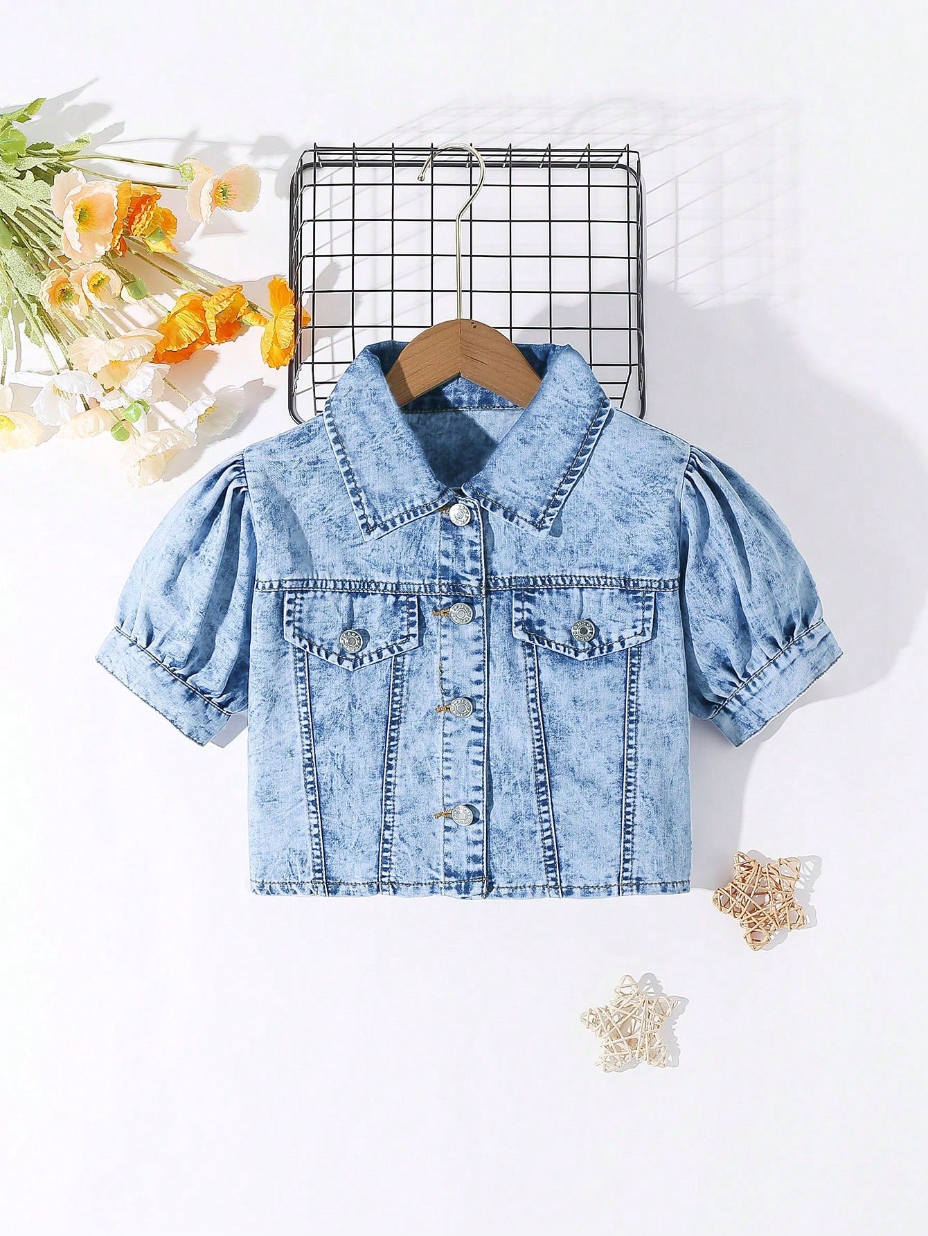 Vintage Style Cropped Denim Jacket For Girls