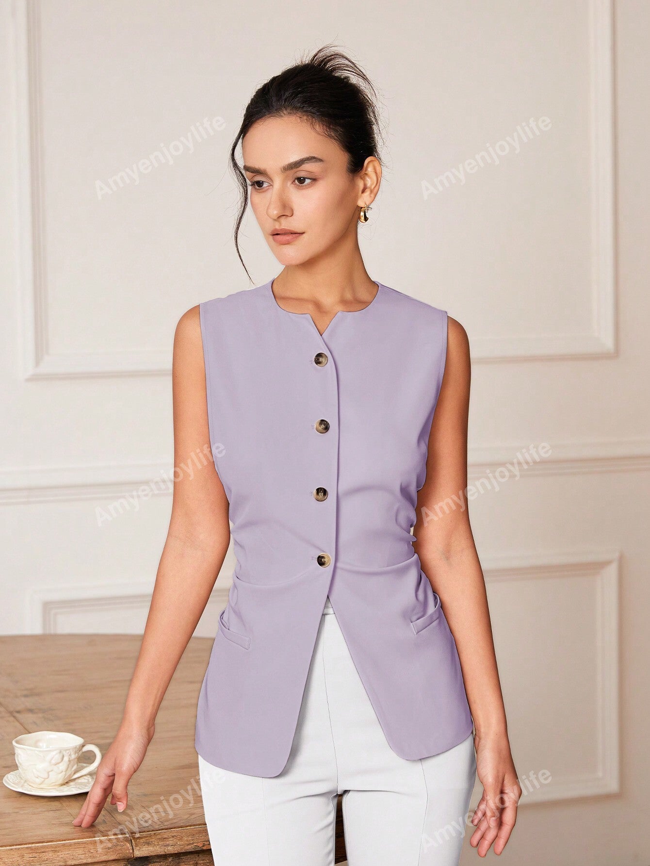 Spring/Summer Casual Solid Color Pleated Waistcoat For Suit