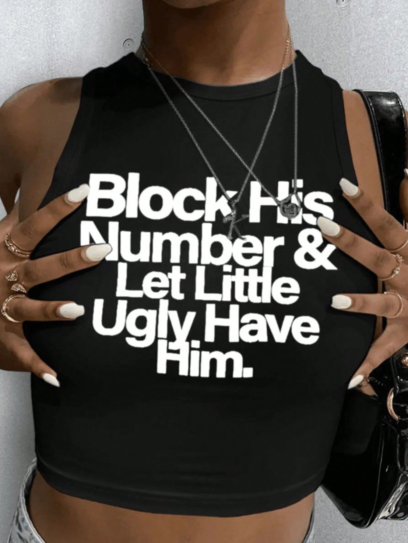 Plus Slogan Graphic Crop Tank Top Block His Number & Let Little Ugly Have Him