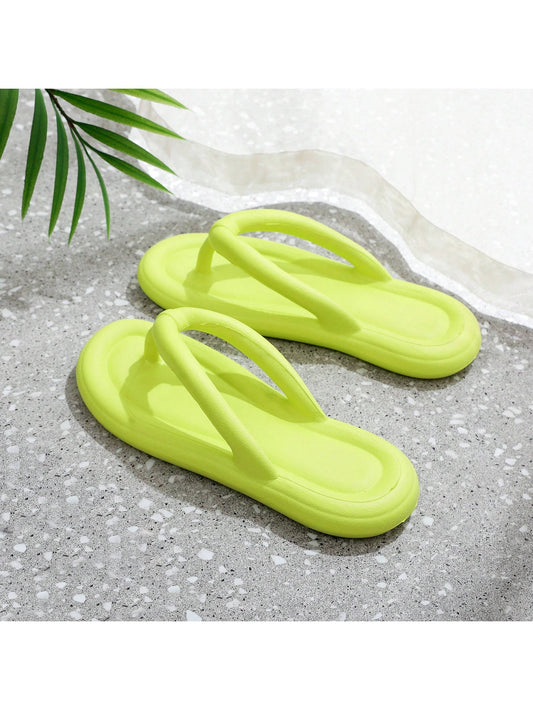 New Summer Pu Slip-On Thong Flat Sandals Beach Slippers For Women, Indoor And Outdoor Wear