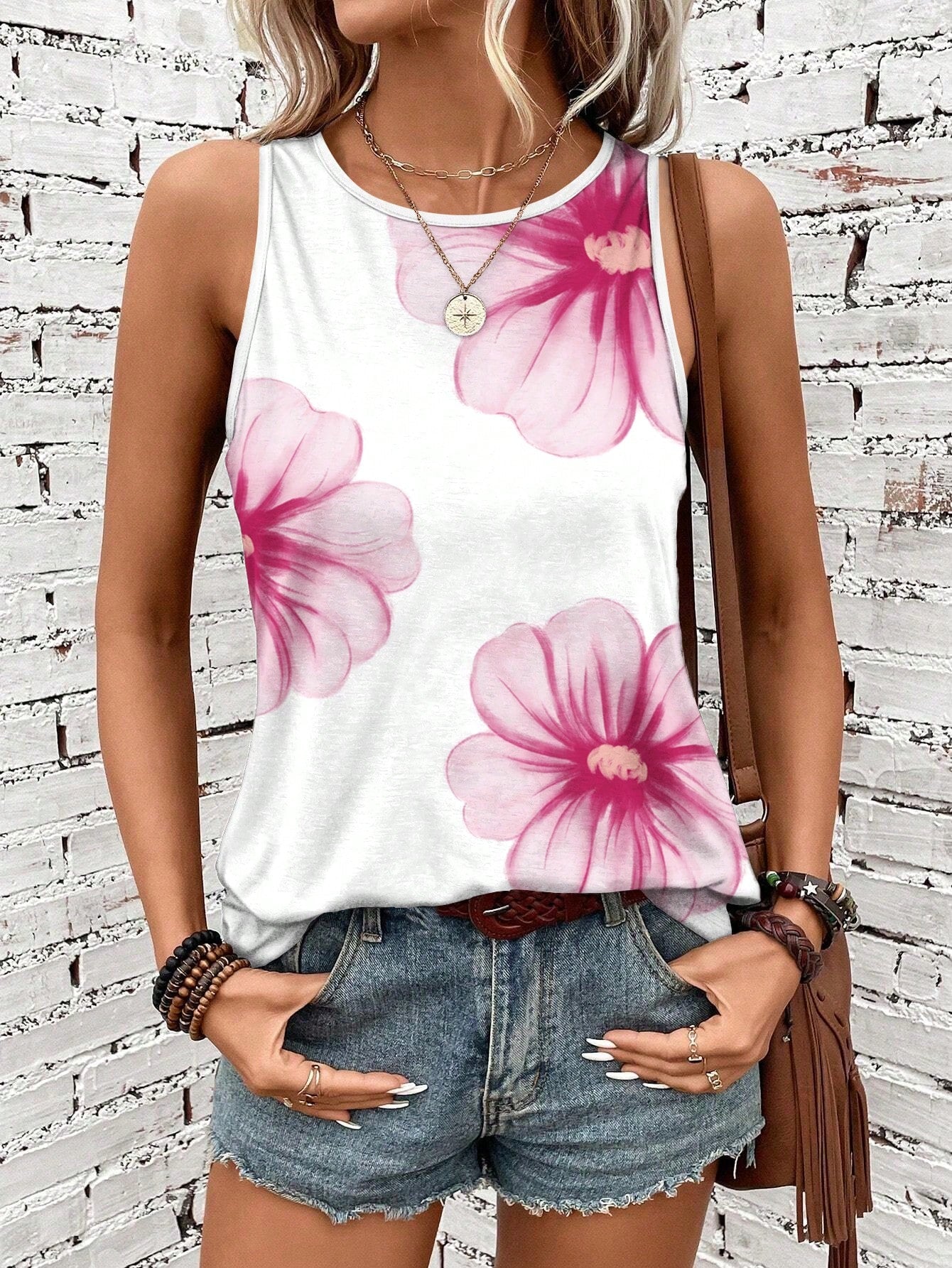 Women's Casual Floral Pattern Summer Round Neck Tank Top