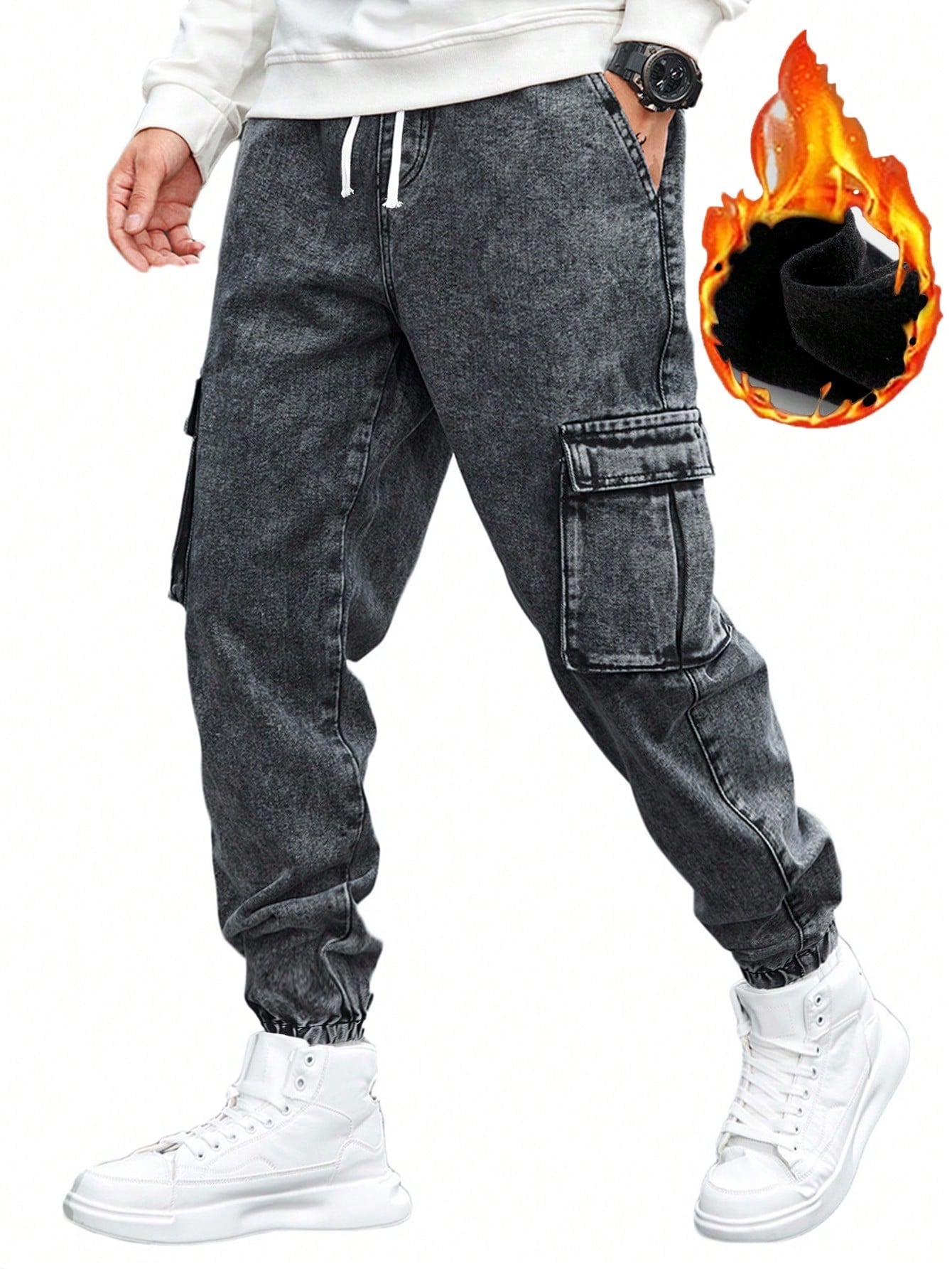 Teen Boys' Casual Mid-Rise Denim Jogger Pants