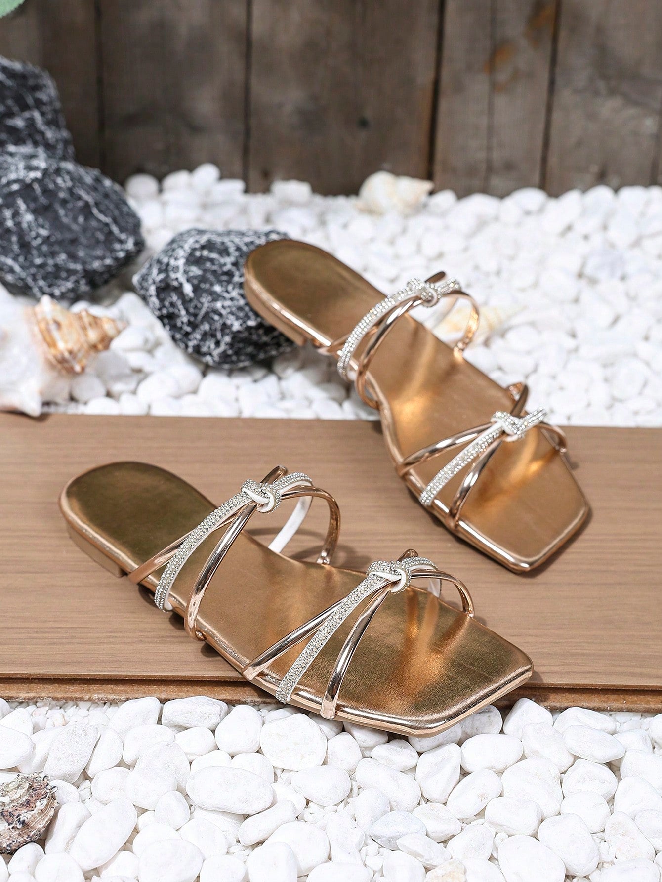 Striped Sandals, New Summer Fashion Square Toe Flat Sandals