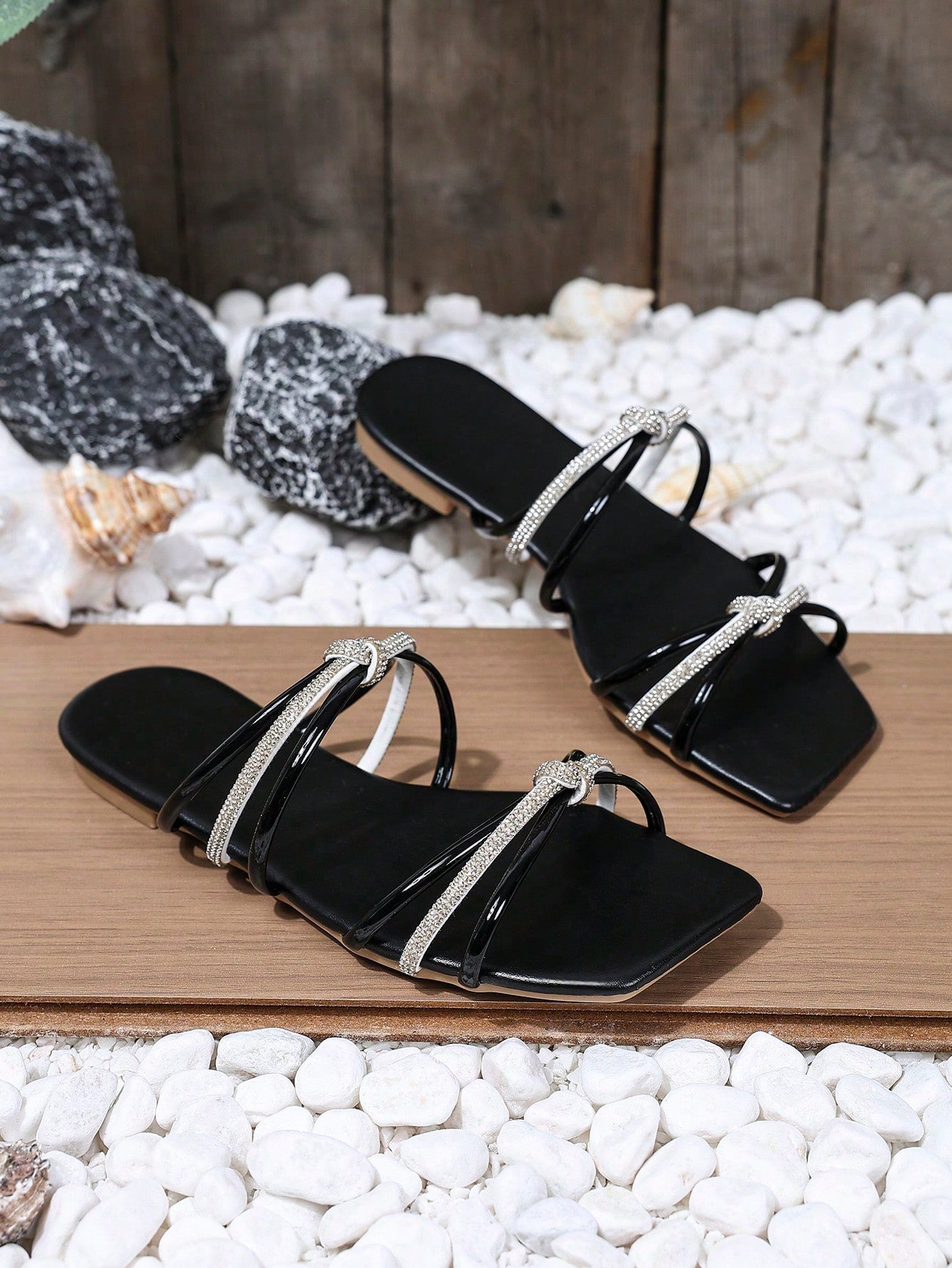 Striped Sandals, New Summer Fashion Square Toe Flat Sandals